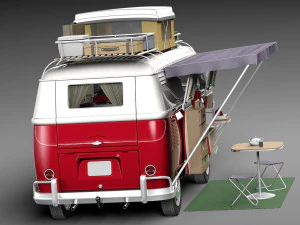 Volkswagen Camper Van com teto aberto 1950 Modelo 3D