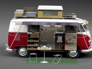 Volkswagen Camper Van Open Roof 1950 3D 모델