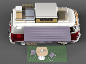 Volkswagen Camper Van Open Roof 1950 3D 모델