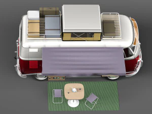 Volkswagen Camper Van com teto aberto 1950 Modelo 3D