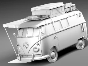Volkswagen Camper Van com teto aberto 1950 Modelo 3D