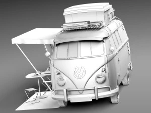 Volkswagen Camper Van com teto aberto 1950 Modelo 3D