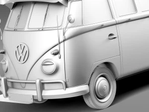 Volkswagen Camper Van com teto aberto 1950 Modelo 3D