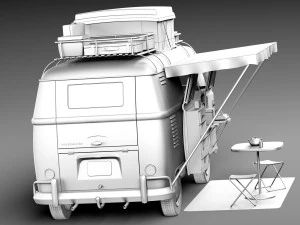 Volkswagen Camper Van com teto aberto 1950 Modelo 3D