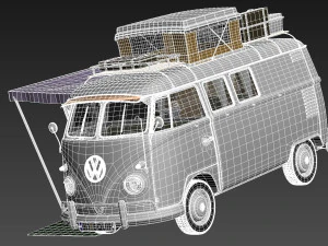 Volkswagen Camper Van com teto aberto 1950 Modelo 3D