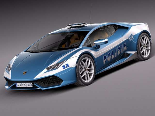 Huracan 2015 Italian Police Car 3D Model .c4d .max .obj .3ds .fbx .stl .blend