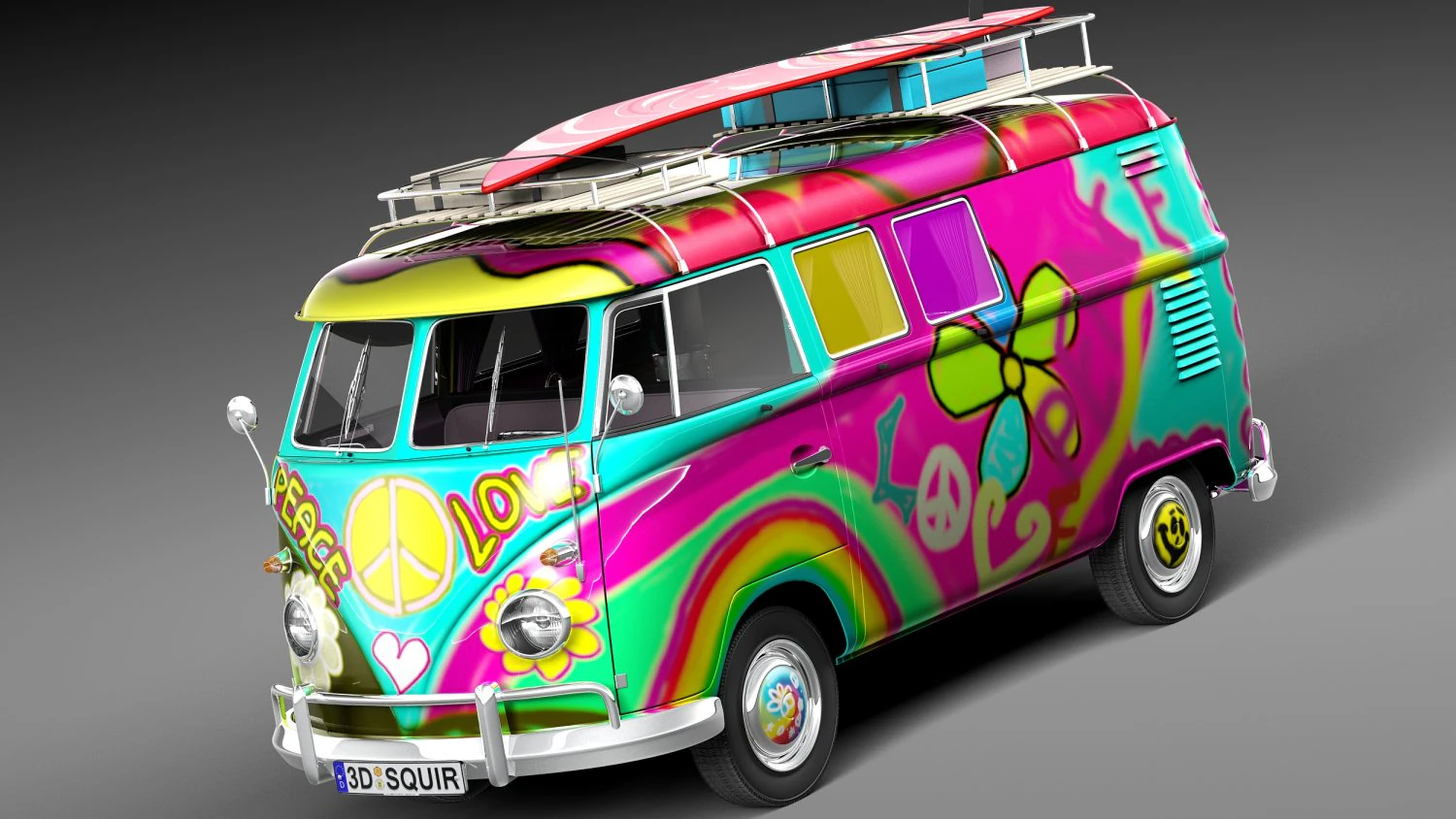 Volkswagen Camper Van 1950 Hippy 3D Model .c4d .max .obj .3ds .fbx .stl .blend 