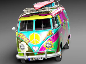 Volkswagen Camper Van 1950 Hippy 3D Model