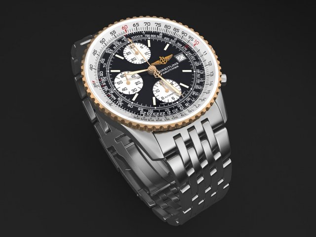 Breitling Navitimer II Steel Braclet Mens Watch Model 3D .c4d .max .obj .3ds .fbx .stl .blend 