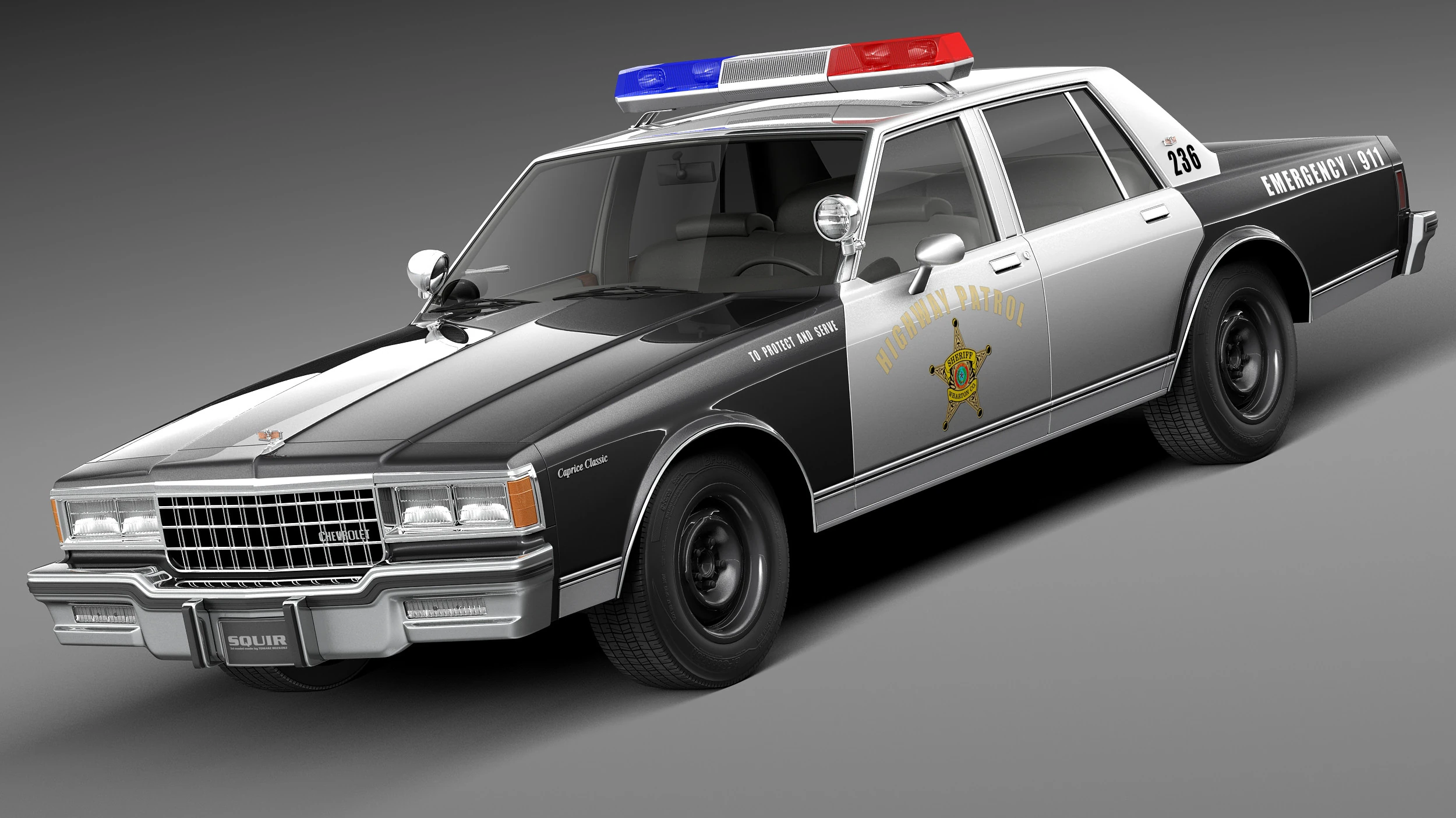 Chevrolet Caprice Sheriff 1980-1985 Auto della polizia Modello 3D .c4d .max .obj .3ds .fbx .stl .blend 