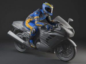 Biker Motorcycle Rider Rigged 3D Model