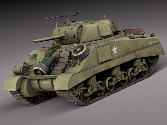M4A2 Sherman Tank with Equipment 3D मॉडल .c4d .max .obj .3ds .fbx .stl .blend 