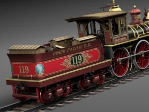 Union Pacific 119 Steam Train 1868 3D Model