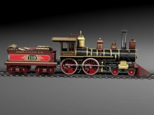 Union Pacific 119 Steam Train 1868 3D Model