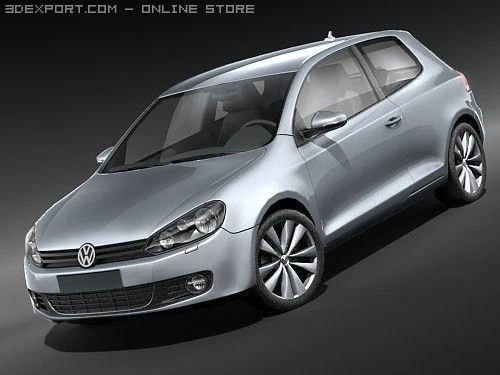 Volkswagen Golf VI 2009 midpoly 3D Model .c4d .max .obj .3ds .fbx .stl .blend 