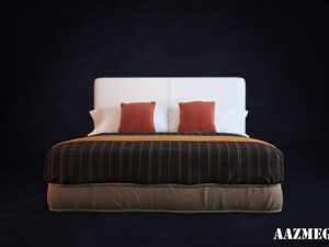 bed with pillows 3D 模型
