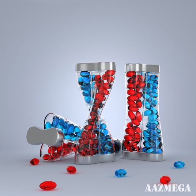 dna bottle with softgel capsules 3D Modell .c4d .max .obj .3ds .fbx .stl .blend 