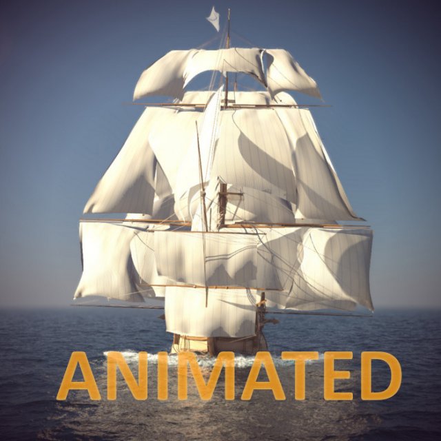 ship animated sail and foam with splashes 3D Model .c4d .max .obj .3ds .fbx .stl .blend 