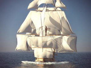 ship animated sail and foam with splashes 3D Model