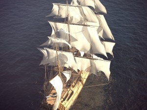 ship animated sail and foam with splashes 3D Model