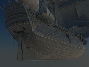 ship animated sail and foam with splashes 3D Model