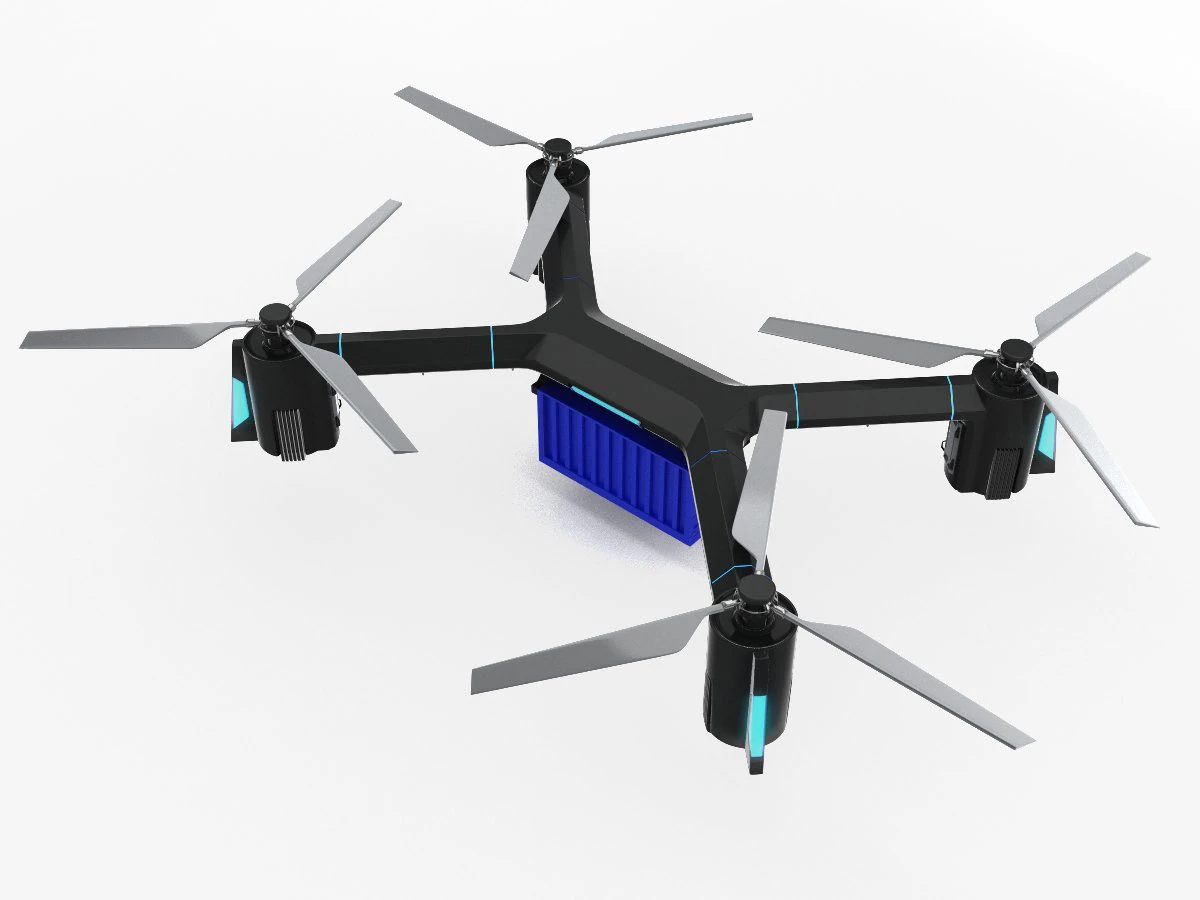 cargo quadrocopter dron concept 01 3D Model .c4d .max .obj .3ds .fbx .stl .blend 