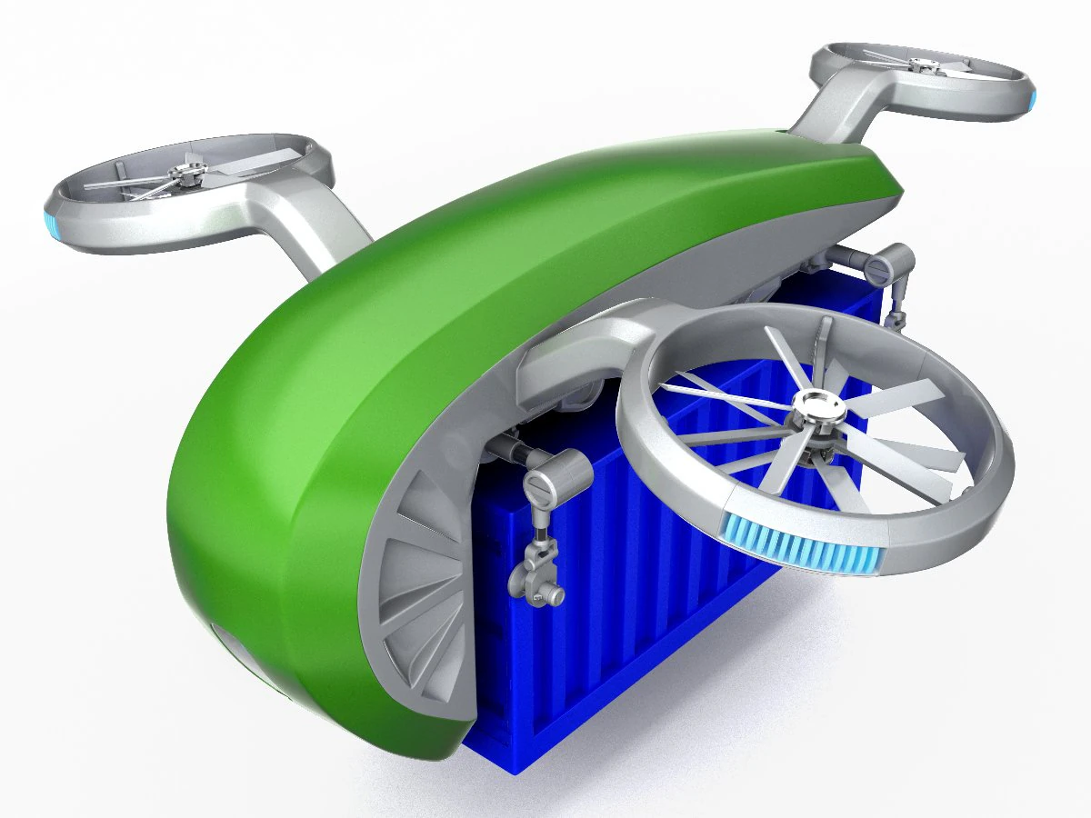 cargo quadrocopter dron concept 02 3D Model .c4d .max .obj .3ds .fbx .stl .blend 