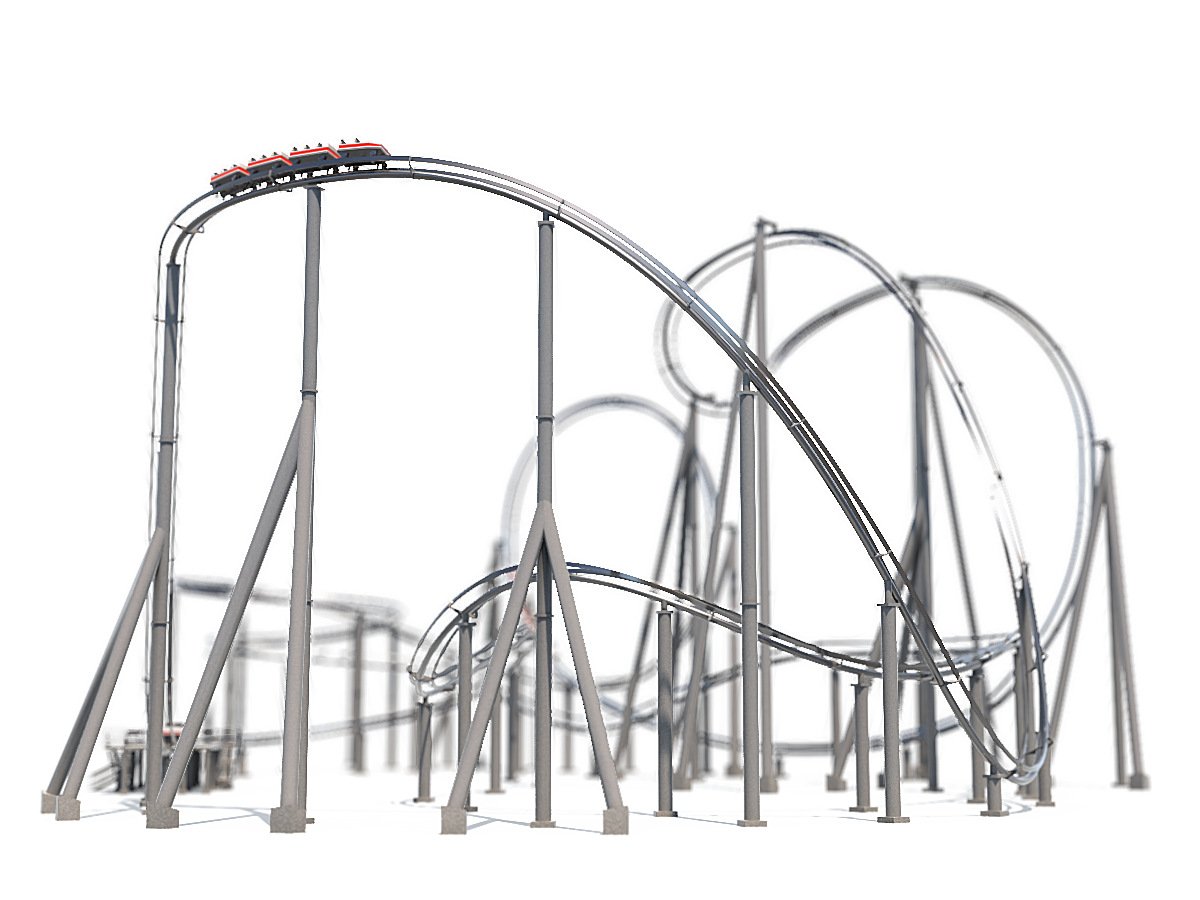 Roller Coaster Track and Train 3D Model in Cityscapes 3DExport
