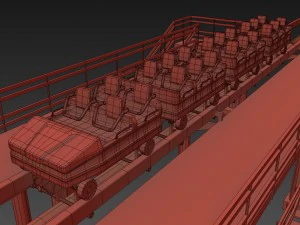 pista de montanha russa e trem Modelo 3D