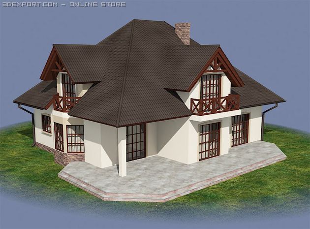 the private one storeyed house Model 3D .c4d .max .obj .3ds .fbx .stl .blend 