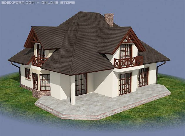 the private one storeyed house 3D Model .c4d .max .obj .3ds .fbx .stl .blend 