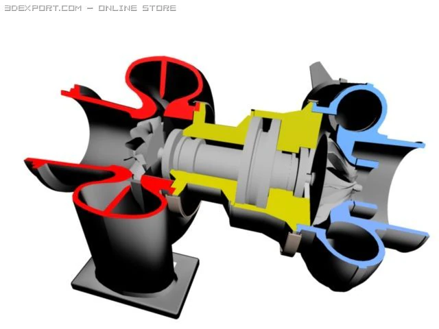 turbo-charger cutaway 3D Model .c4d .max .obj .3ds .fbx .stl .blend 