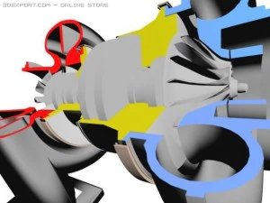 turbo-charger cutaway 3D Model