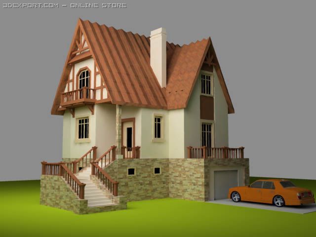 two-storeyed house Model 3D .c4d .max .obj .3ds .fbx .stl .blend 