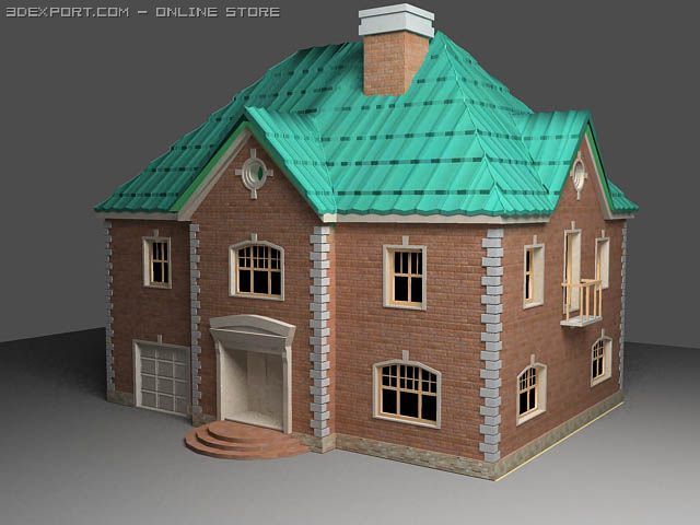 house two-storeyed 3D Модель .c4d .max .obj .3ds .fbx .stl .blend 