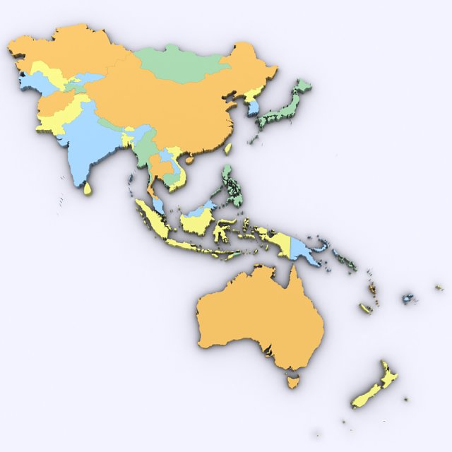 Map of asia and oceania 3Dモデル .c4d .max .obj .3ds .fbx .stl .blend 