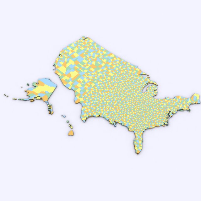 Us political map with counties 3D Model .c4d .max .obj .3ds .fbx .stl .blend 