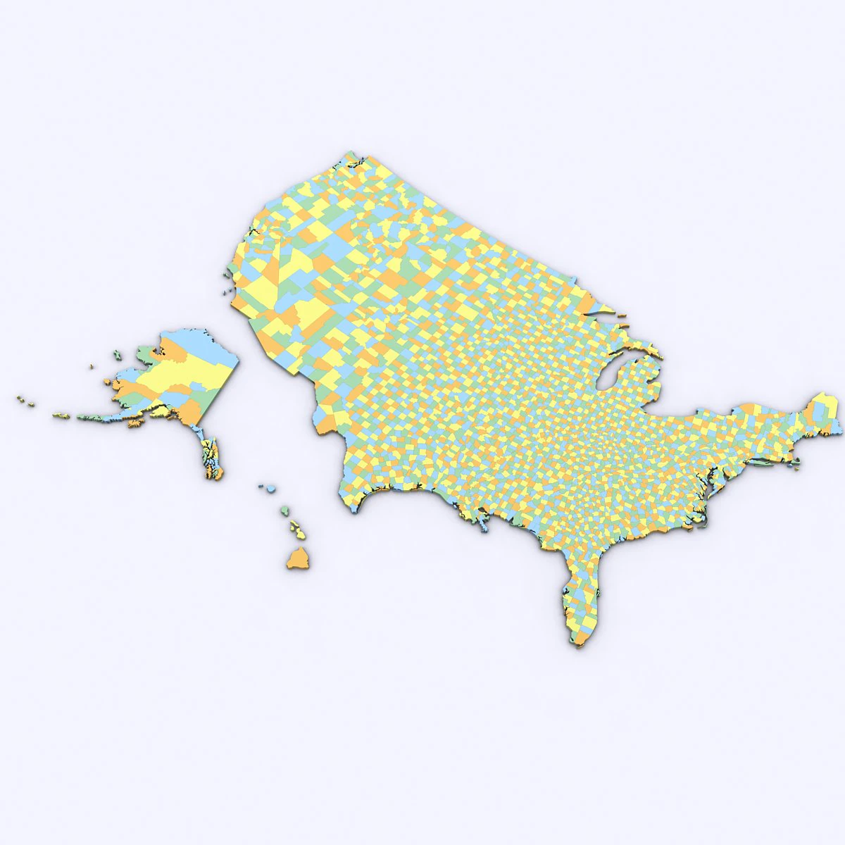 Us political map with counties 3D Model .c4d .max .obj .3ds .fbx .stl .blend