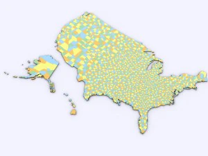 Mapa polityczna USA z powiatami Model 3D