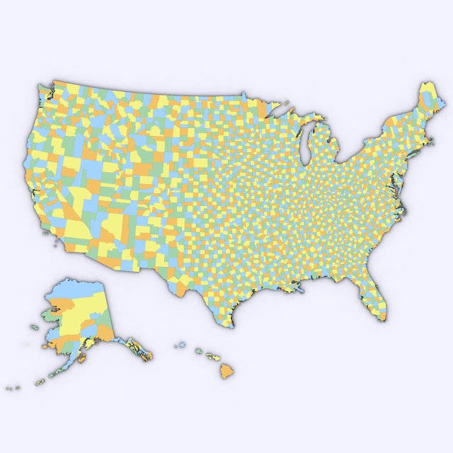 Us Political Map With Counties Model 3D In Medan 3DExport Us Political Map With Counties 3d Model C4d Max Obj Fbx Ma Lwo 3ds 3dm Stl 1449818 