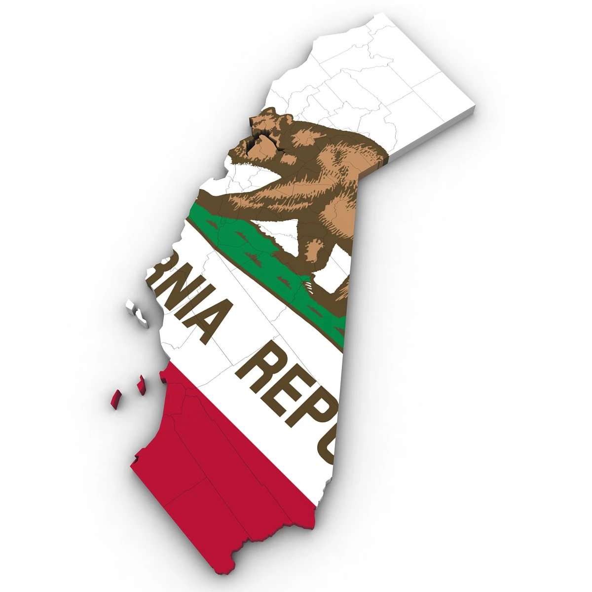 California political map 3D Model .c4d .max .obj .3ds .fbx .stl .blend 