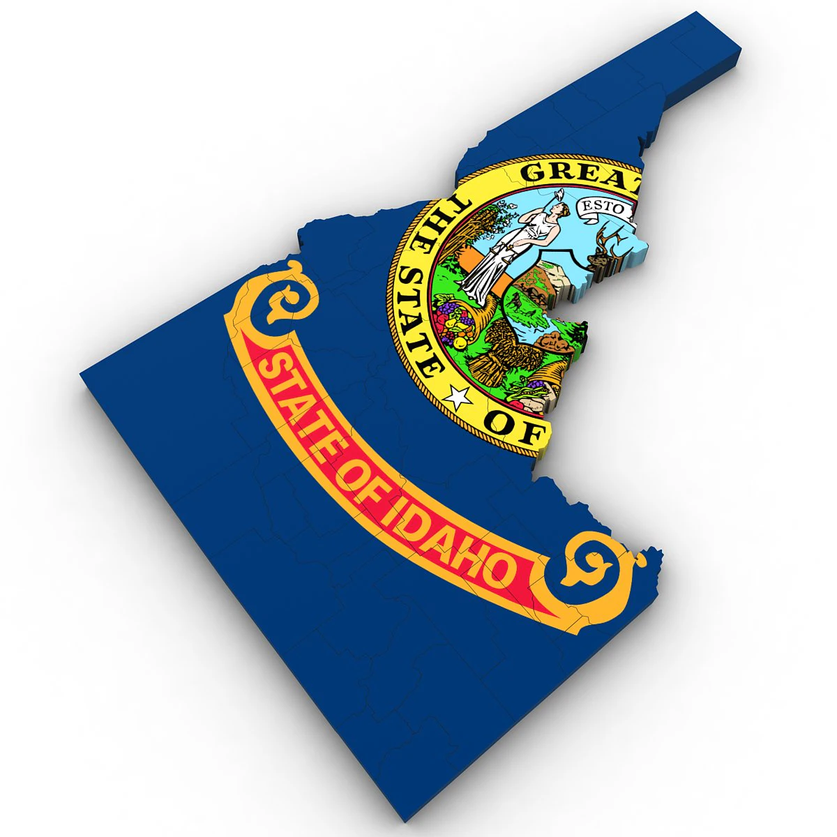 Idaho political map 3D Model .c4d .max .obj .3ds .fbx .stl .blend