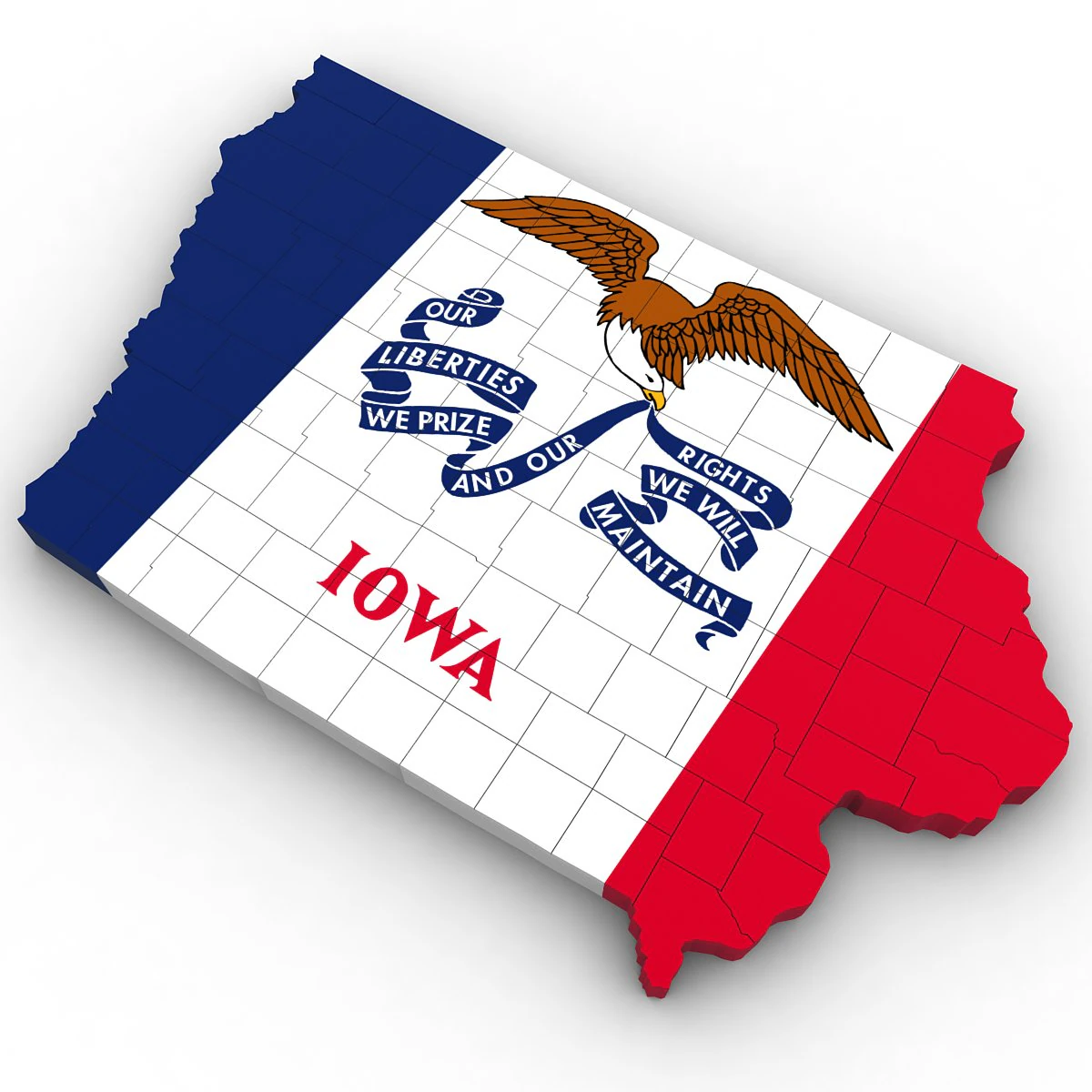 Iowa political map 3D Model .c4d .max .obj .3ds .fbx .stl .blend