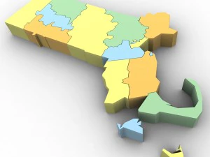 Massachusetts political map 3D Model