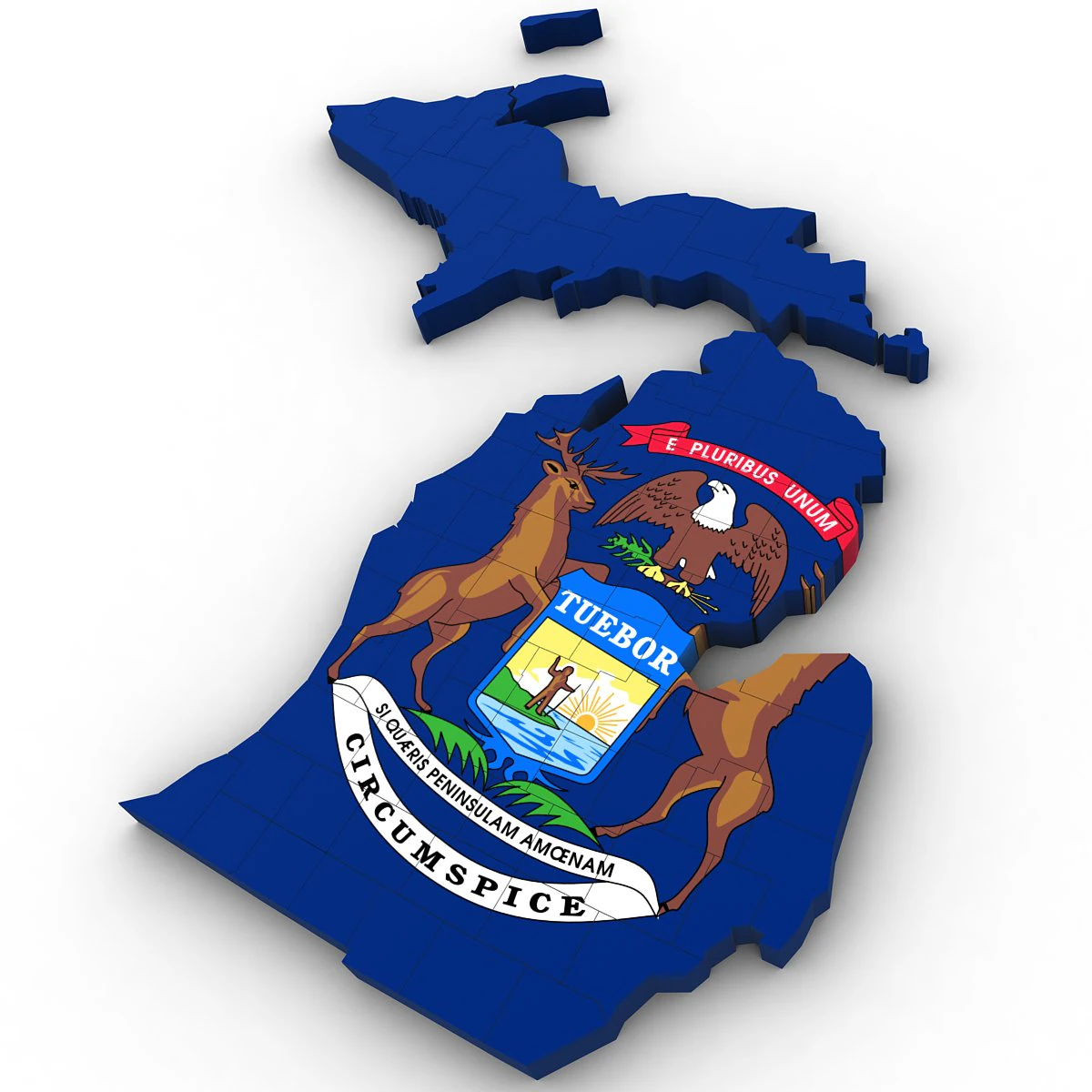 Michigan political map 3D Model .c4d .max .obj .3ds .fbx .stl .blend 