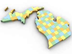 Michigan political map 3D Model