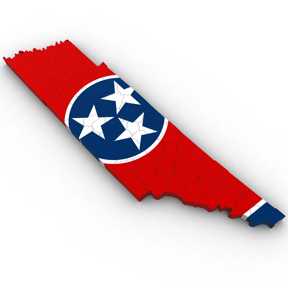 Tennessee political map 3D Model .c4d .max .obj .3ds .fbx .stl .blend