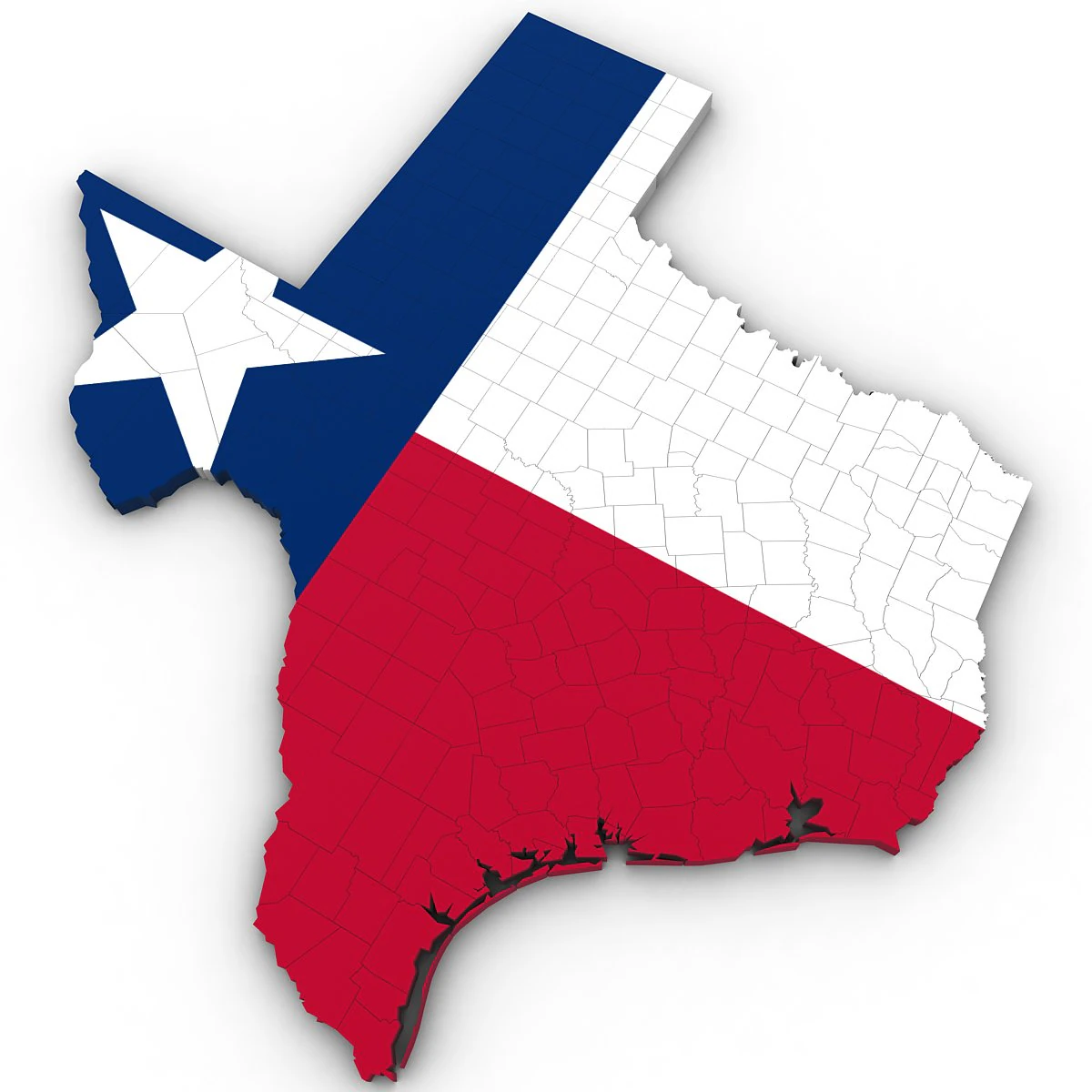 Texas political map 3D Model .c4d .max .obj .3ds .fbx .stl .blend