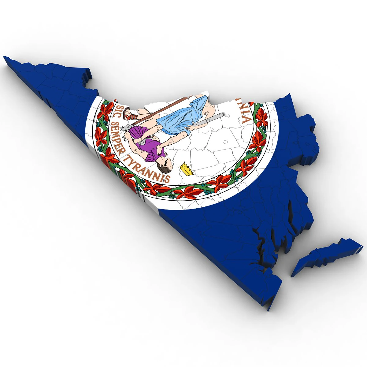 Virginia political map 3D Model .c4d .max .obj .3ds .fbx .stl .blend 