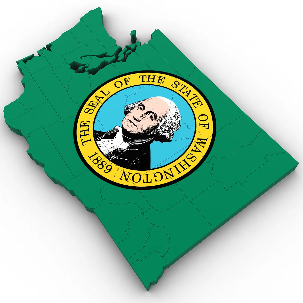 Washington political map 3D Model .c4d .max .obj .3ds .fbx .stl .blend 